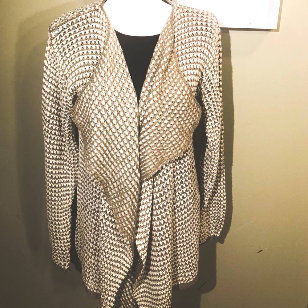 Lida Collection - Taupe and White - Knit Cardi